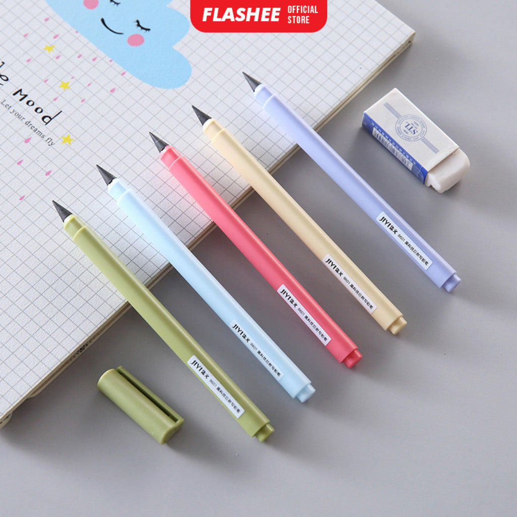 Flashee Paket Bundle 5 Pcs Pensil Eternal Tanpa Isi Warna Macaroon Pensil Tanpa Rautan Untuk Sekolah