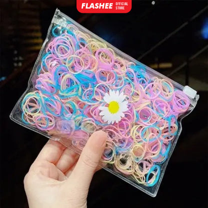 Flashee Ikat Rambut Karet Warna Polos Pouch Zipper Karet Jepang Ukuran Kecil