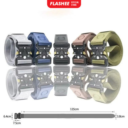 Flashee Ikat Pinggang Pria Canvas Militer Fast Unlocking Sabuk Metal Bahan Canvas