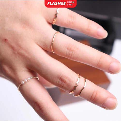 Flashee Cincin Nadine Mutiara 5 Set Cincin Mutiara Gaya Korea Minimalis