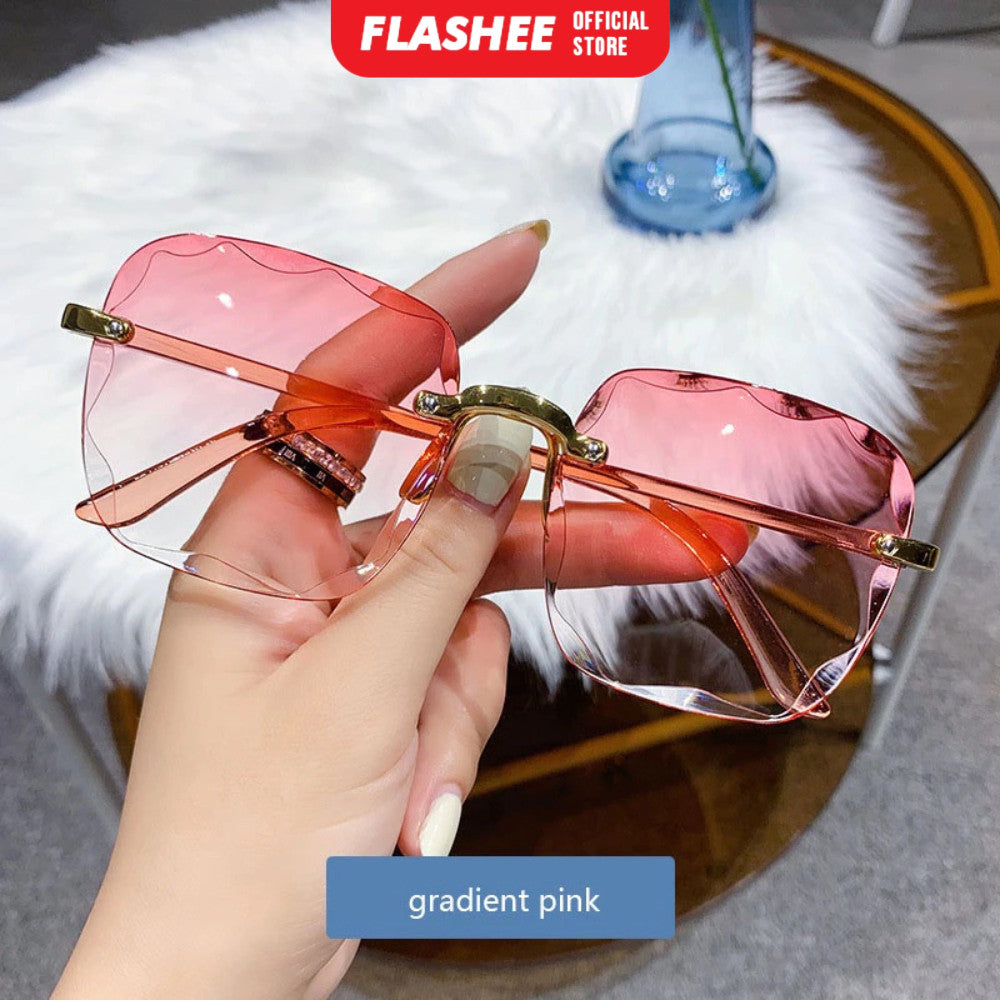 Flashee Kacamata Hitam Wanita Korea Tanpa Bingkai Kacamata Hitam Pelindung UV