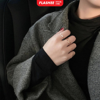 Flashee Cincin Nadine Mutiara 5 Set Cincin Mutiara Gaya Korea Minimalis