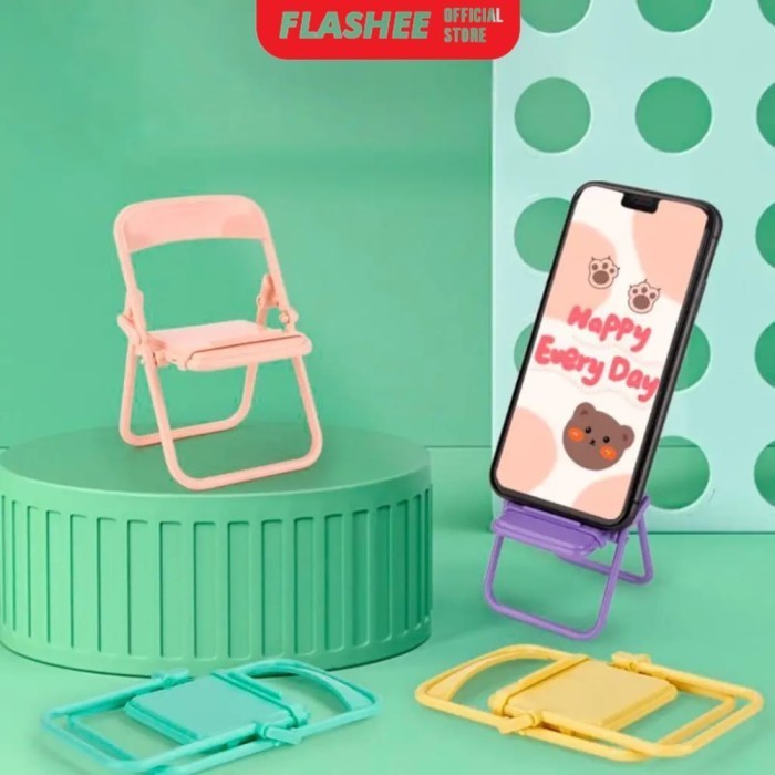 FlasheePhone Holder Kursi Macaron Folding Chair Stand Holder Phone Kursi Lipat Dudukan Penyangga HP