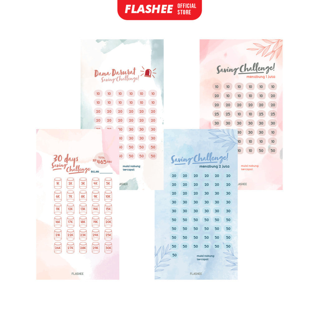 Flashee 10 Lembar Saving Challenge Binder A6 Kertas Loose Leaf Tantangan Menabung A6 6 Ring