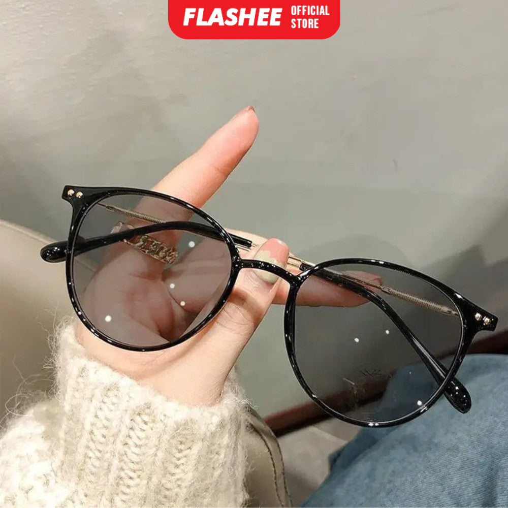 Flashee Kacamata Photochromic Anti Radiasi Bentuk Bulat Bahan Metal Gaya Korea Untuk Pria Dan Wanita Kacamata
