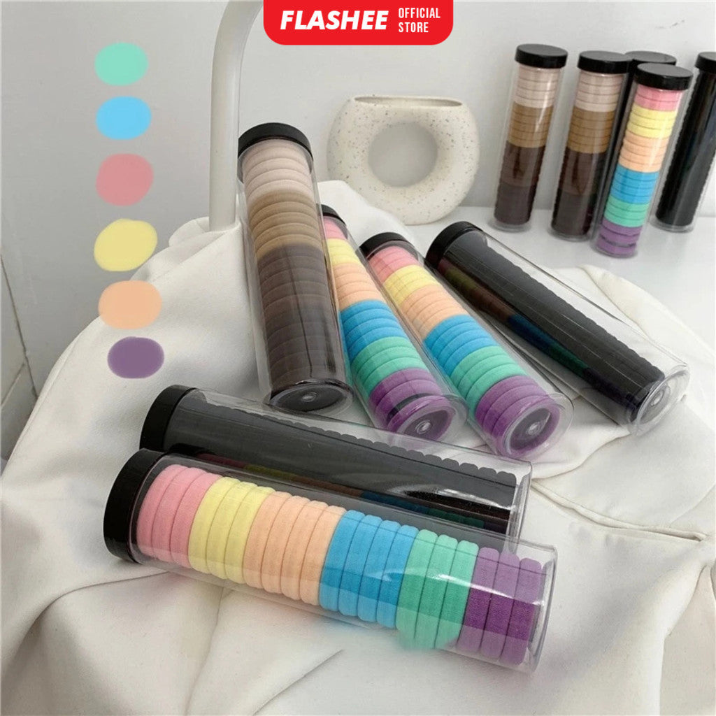 Flashee Paket Bundle 2 Tabung Ikat Rambut Anak Elastis Isi 20 Pcs Kunciran Wanita Motif Polos