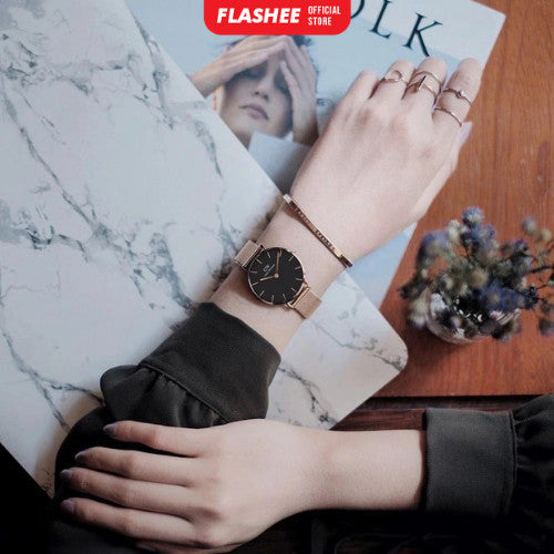 Flashee Jam Tangan Wanita Analog Rantai Magnet Polos Fashion Watch