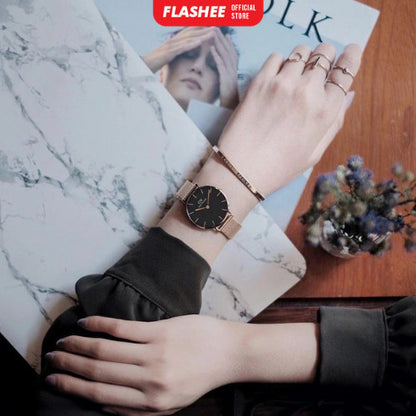 Flashee Jam Tangan Wanita Analog Rantai Magnet Polos Fashion Watch