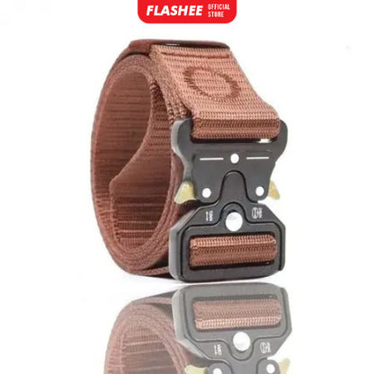 Flashee Ikat Pinggang Pria Canvas Militer Fast Unlocking Sabuk Metal Bahan Canvas