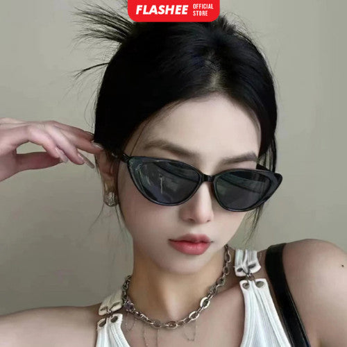 Flashee Kacamata Hitam Segitiga Retro Mata Kucing Kacamata Hitam Gaya Fashion
