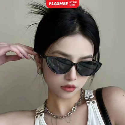 Flashee Kacamata Hitam Segitiga Retro Mata Kucing Kacamata Hitam Gaya Fashion