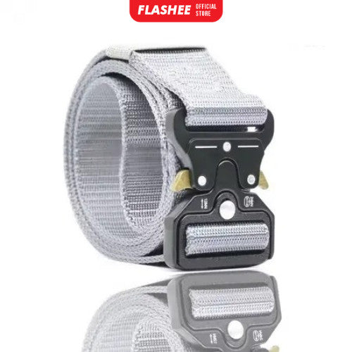 Flashee Ikat Pinggang Pria Canvas Militer Fast Unlocking Sabuk Metal Bahan Canvas