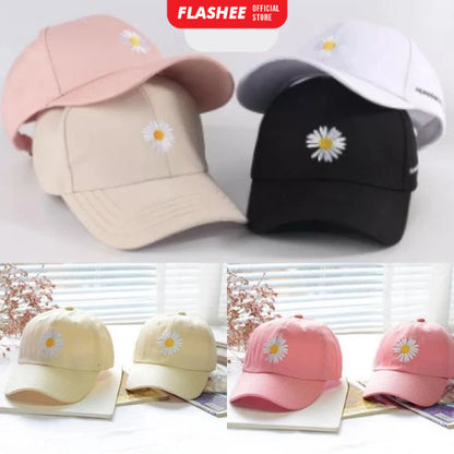 Flashee Topi Baseball Bordir Bunga Daisy Kecil Berkualitas Topi Polos Gaya Korea