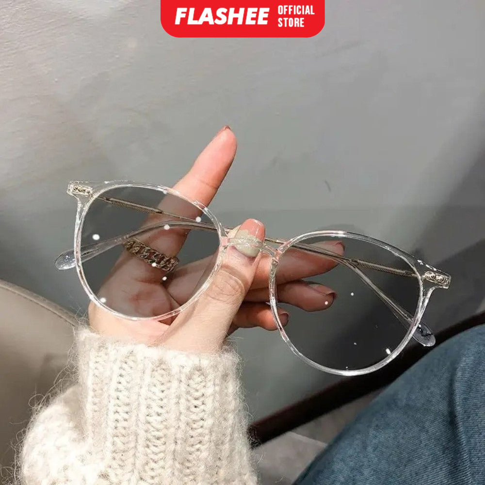 Flashee Kacamata Photochromic Anti Radiasi Bentuk Bulat Bahan Metal Gaya Korea Untuk Pria Dan Wanita Kacamata