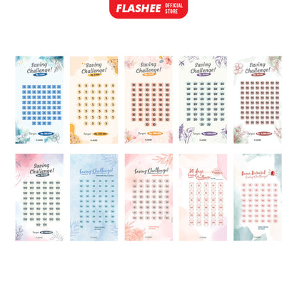 Flashee 10 Lembar Saving Challenge Binder A6 Kertas Loose Leaf Tantangan Menabung A6 6 Ring