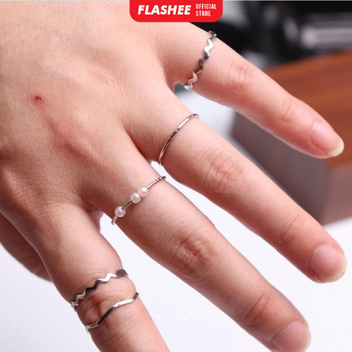 Flashee Cincin Nadine Mutiara 5 Set Cincin Mutiara Gaya Korea Minimalis