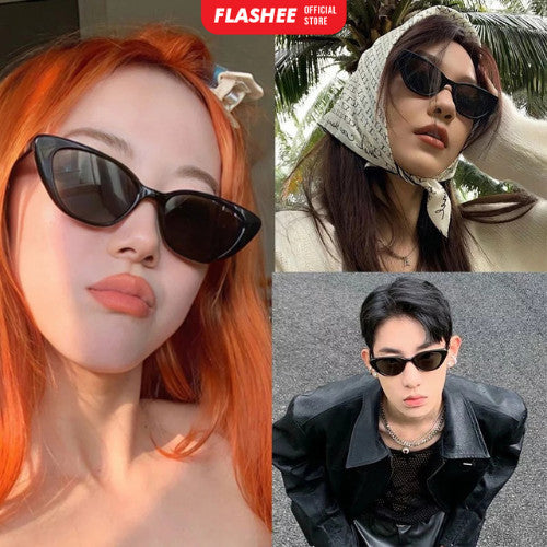 Flashee Kacamata Hitam Segitiga Retro Mata Kucing Kacamata Hitam Gaya Fashion