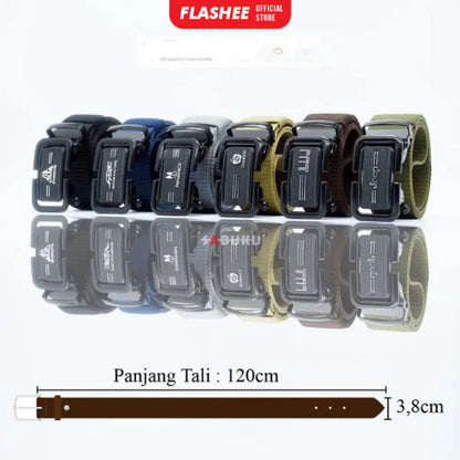 Flashee Ikat Pinggang Pria Canvas Stylish Metal Men Belt Detector Kepala Logam Besi