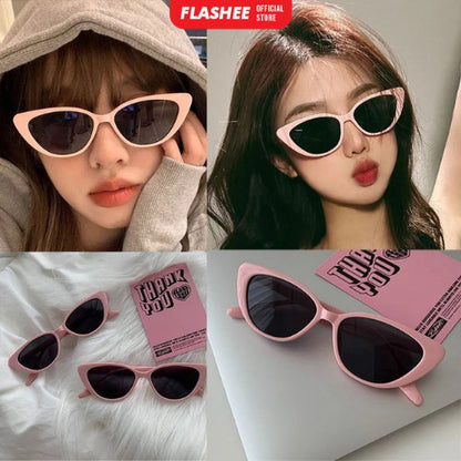 Flashee Kacamata Hitam Segitiga Retro Mata Kucing Kacamata Hitam Gaya Fashion