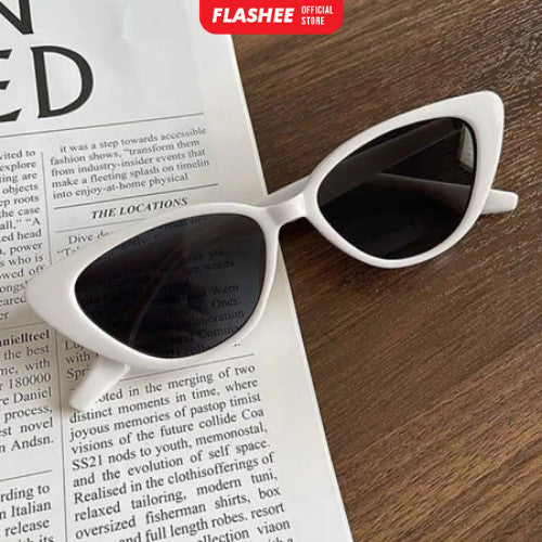 Flashee Kacamata Hitam Segitiga Retro Mata Kucing Kacamata Hitam Gaya Fashion