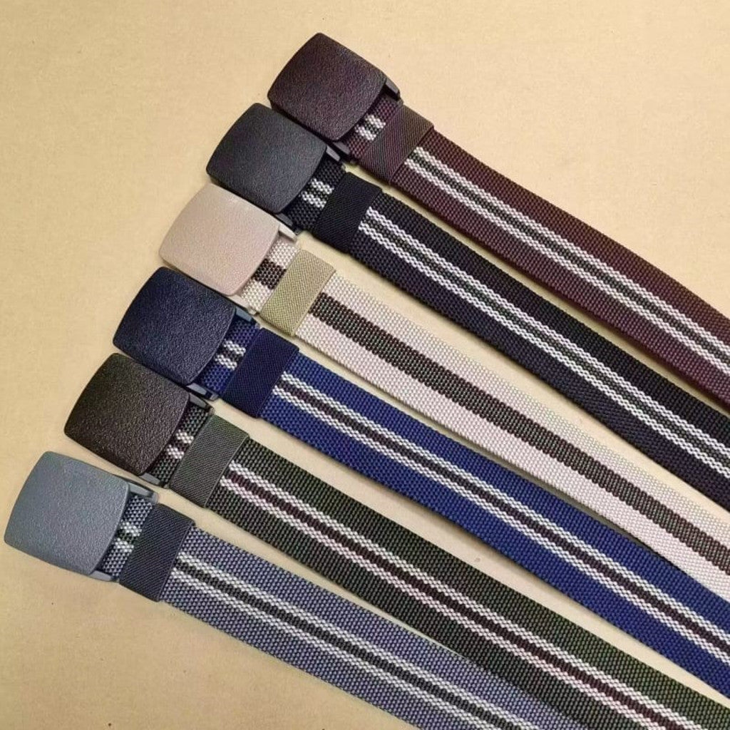 Flashee Ikat Pinggang Garis Pria Tactical Kanvas Nylon Gesper Pria Kanvas Sabuk Pria