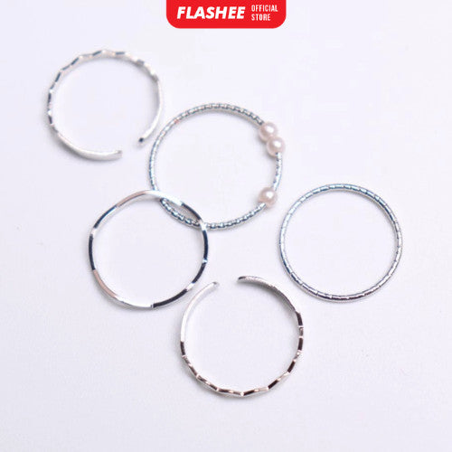 Flashee Cincin Nadine Mutiara 5 Set Cincin Mutiara Gaya Korea Minimalis