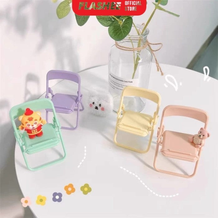 FlasheePhone Holder Kursi Macaron Folding Chair Stand Holder Phone Kursi Lipat Dudukan Penyangga HP