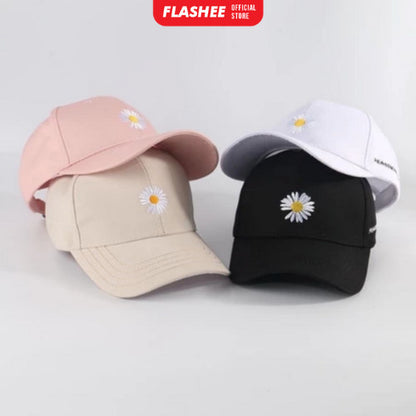 Flashee Topi Baseball Bordir Bunga Daisy Kecil Berkualitas Topi Polos Gaya Korea