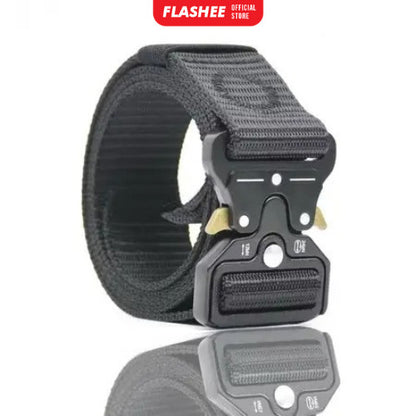 Flashee Ikat Pinggang Pria Canvas Militer Fast Unlocking Sabuk Metal Bahan Canvas