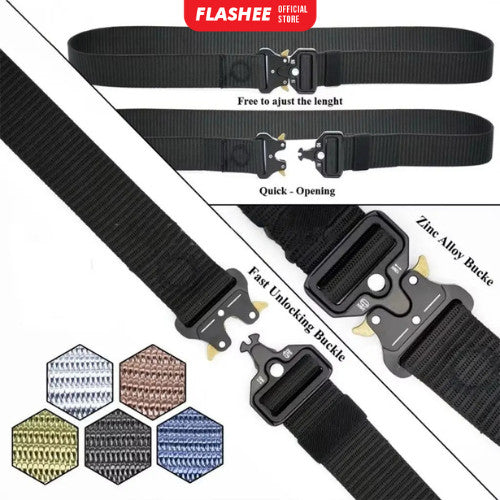 Flashee Ikat Pinggang Pria Canvas Militer Fast Unlocking Sabuk Metal Bahan Canvas