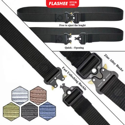 Flashee Ikat Pinggang Pria Canvas Militer Fast Unlocking Sabuk Metal Bahan Canvas